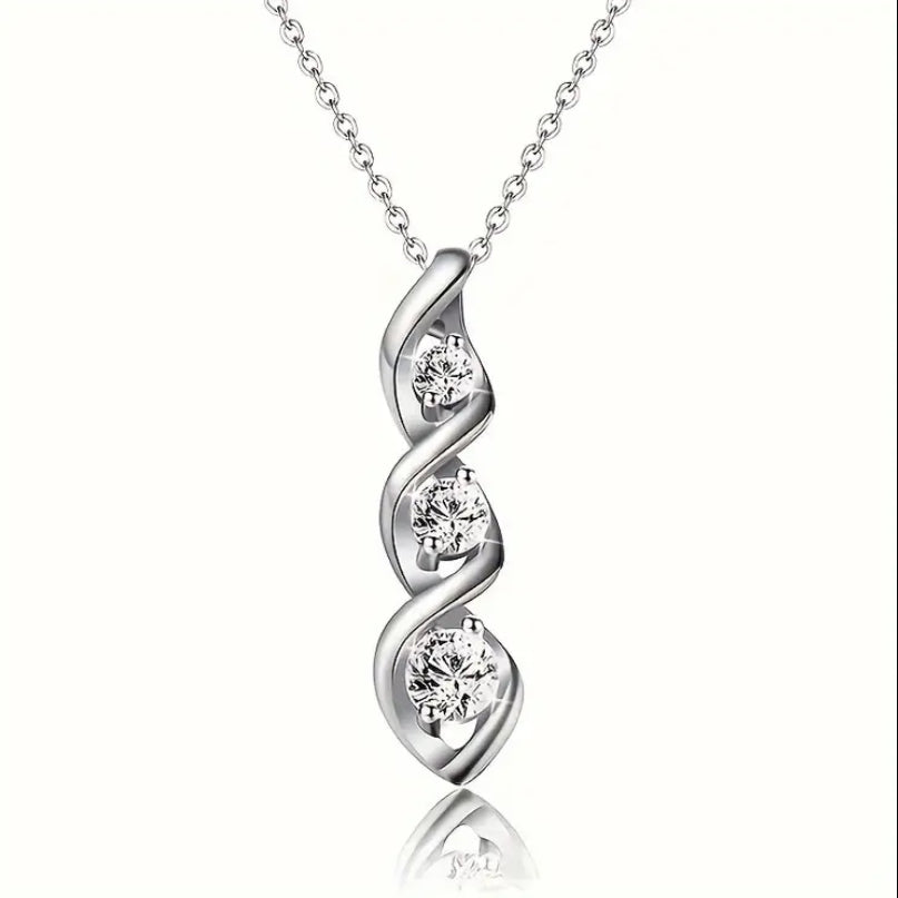 Cubic Zirconia Elegant Infinity Spiral Necklace | Silver & Gold