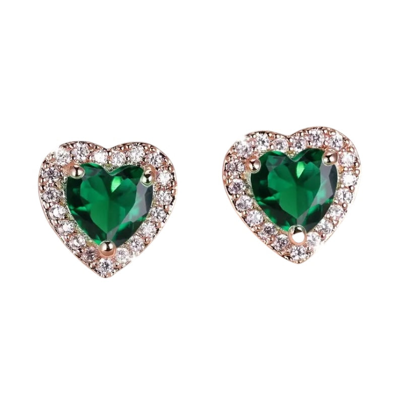 Women’s Heart Stud Earrings | Silver & Emerald