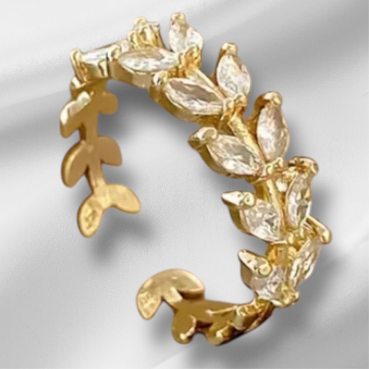 Cubic Zirconia Adjustable Leaf Ring | Silver & Gold