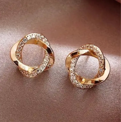 Luxury Rhinestone Halo Twist Stud Earrings | Gold