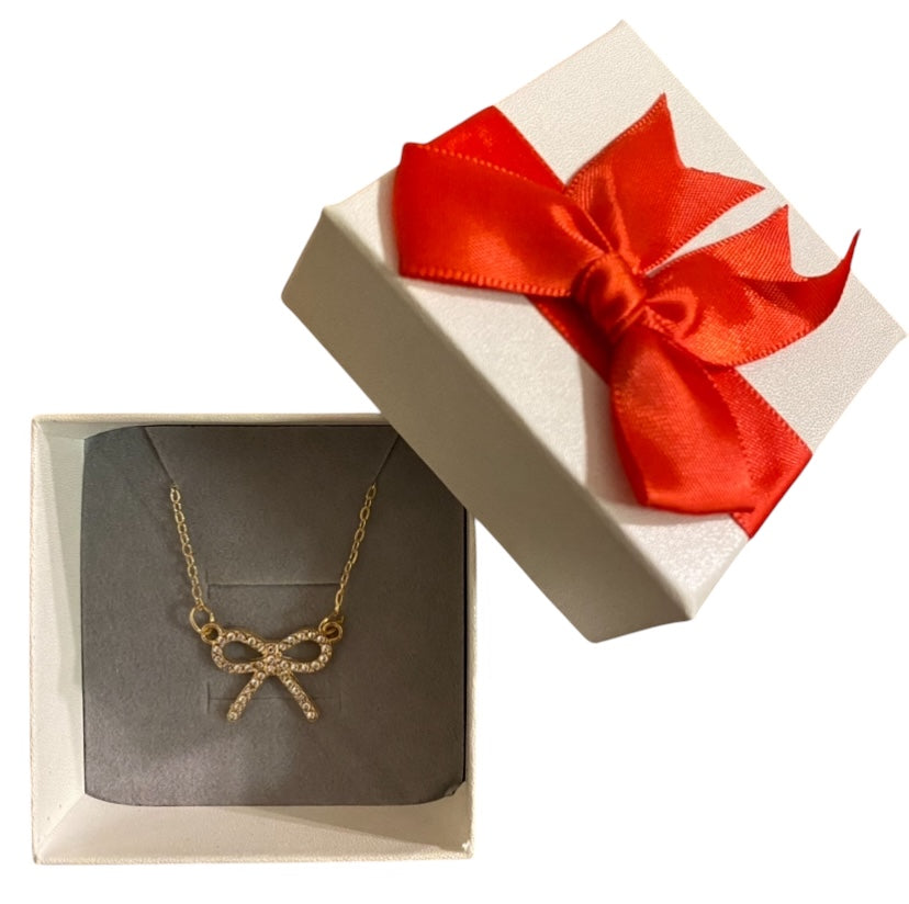 Luxury Rhinestone Bow Pendant Necklace | Silver & Gold