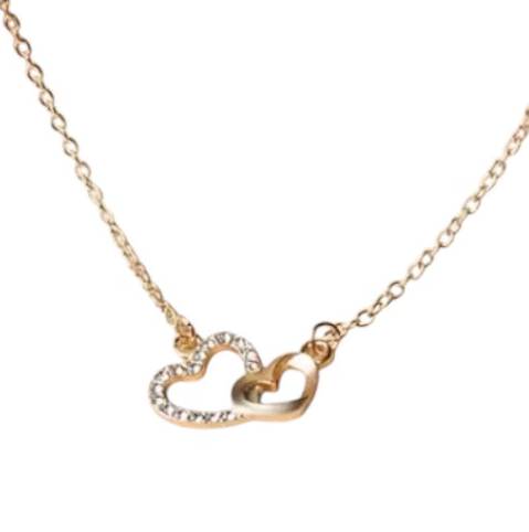 Rhinestone Interlocking Double Heart Adjustable Necklace | Gold