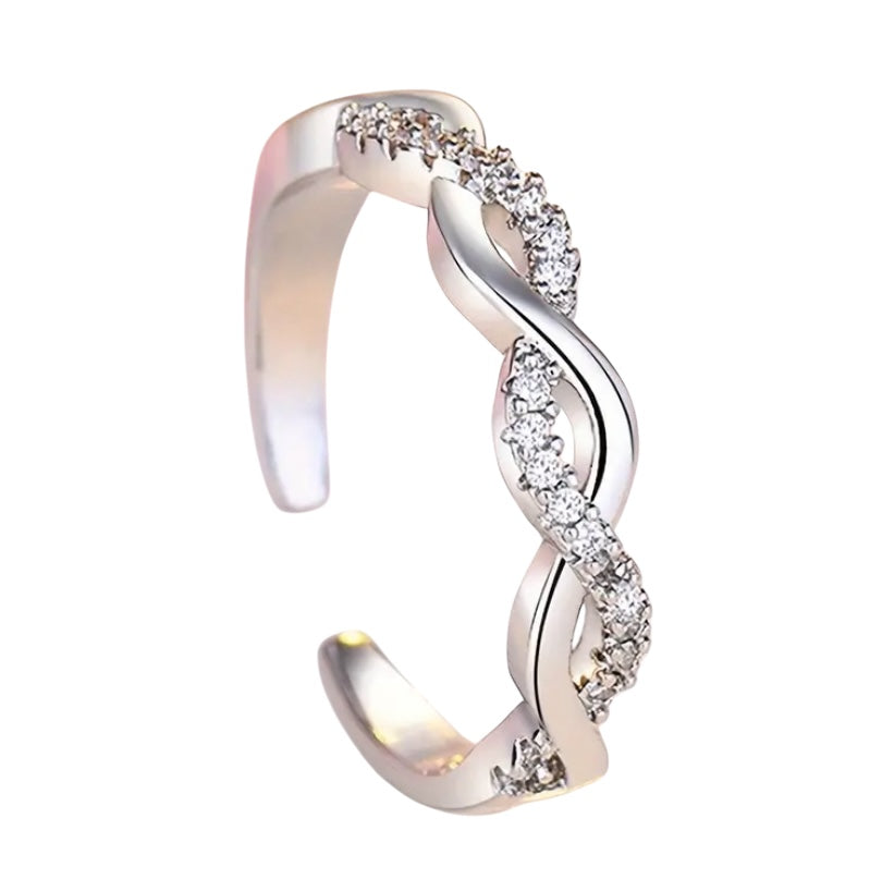 Luxury Rhinestone Adjustable Interlocking Promise Ring | Silver