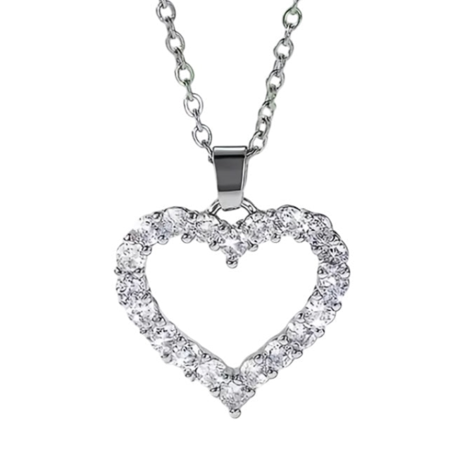 Cubic Zirconia Adjustable Open Heart Necklace | Silver