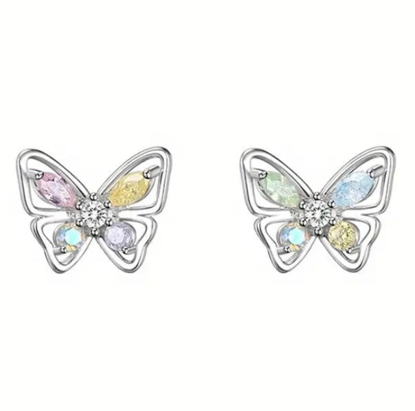 Cubic Zirconia Butterfly Stud Earrings | Silver