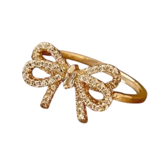 Cubic Zirconia Adjustable Bow Ring For Women | Gold