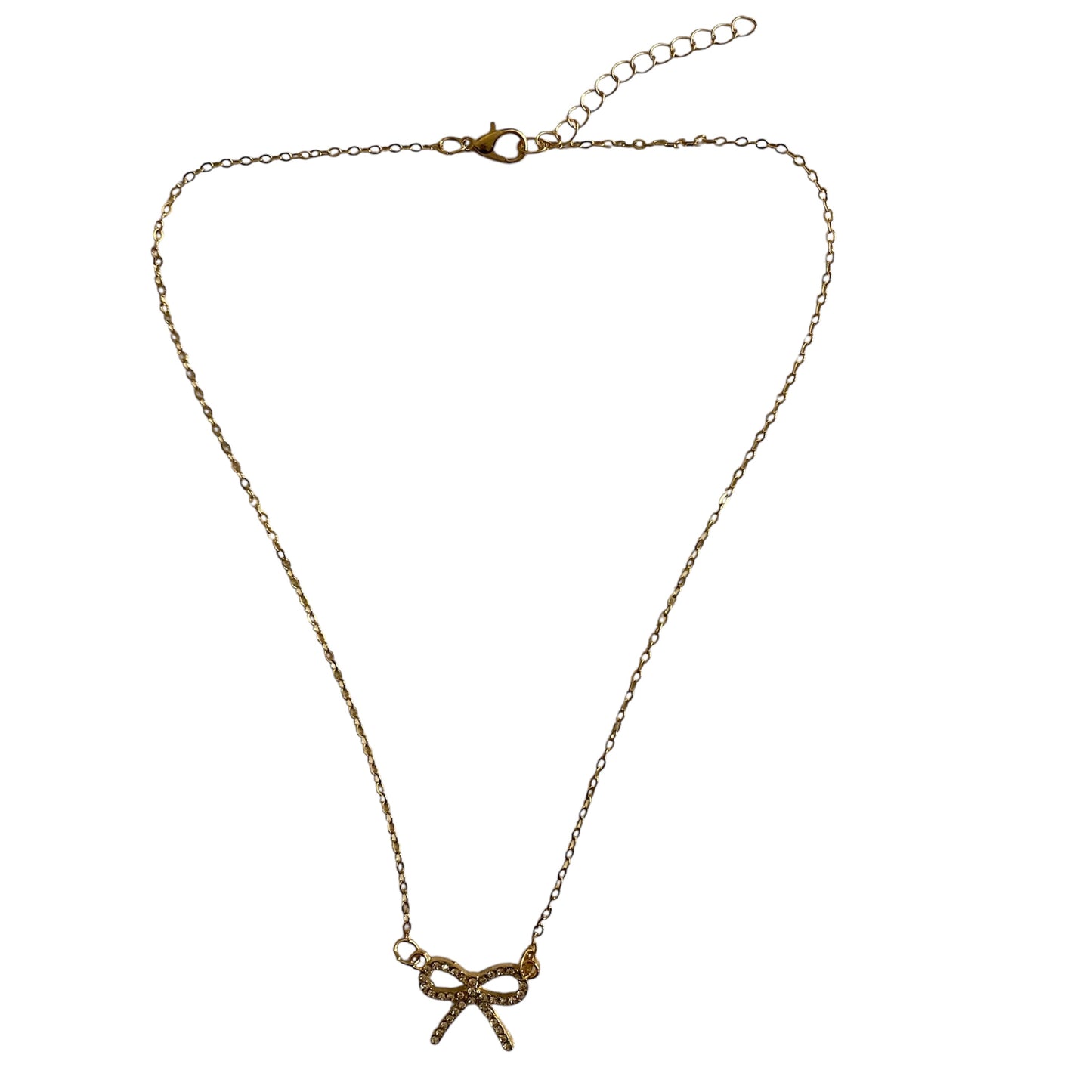 Luxury Rhinestone Bow Pendant Necklace | Silver & Gold