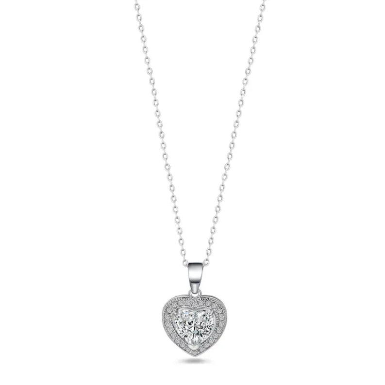 Cubic Zirconia Love Heart Stone Luxury Necklace | Gold, Silver, Red, Pink & Purple