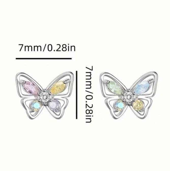 Cubic Zirconia Butterfly Stud Earrings | Silver