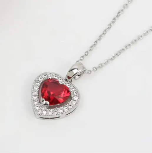 Cubic Zirconia Love Heart Stone Luxury Necklace | Gold, Silver, Red, Pink & Purple