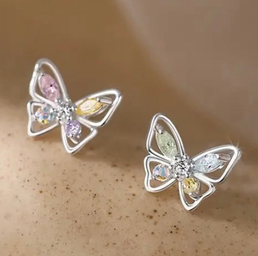 Cubic Zirconia Butterfly Stud Earrings | Silver