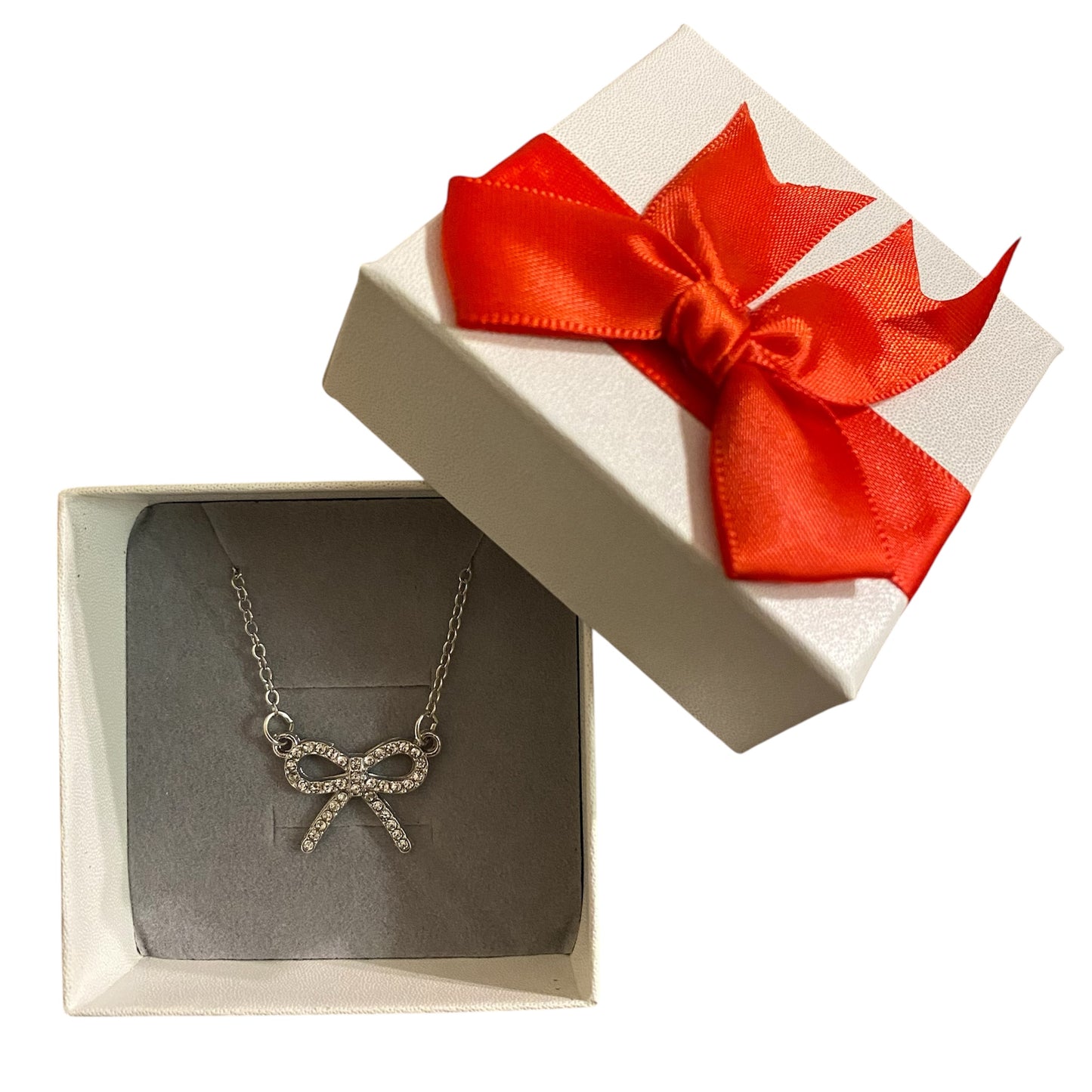 Luxury Rhinestone Bow Pendant Necklace | Silver & Gold