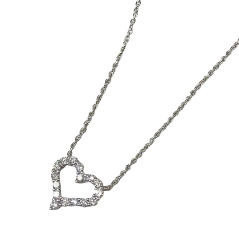 Cubic Zirconia Heart Shaped Adjustable Pendant Necklace | Rose Gold & Silver