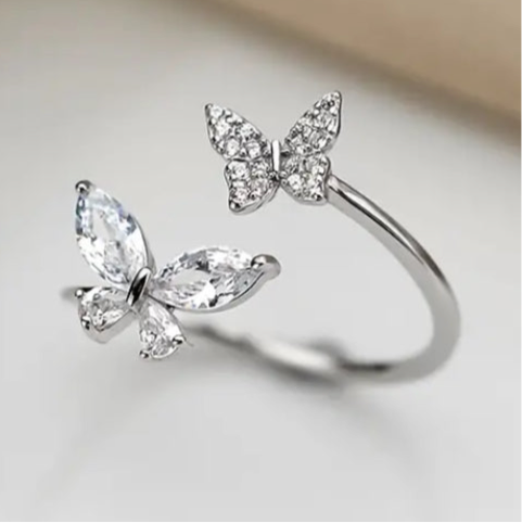 Cubic Zirconia Women’s Adjustable Butterfly Ring | Silver