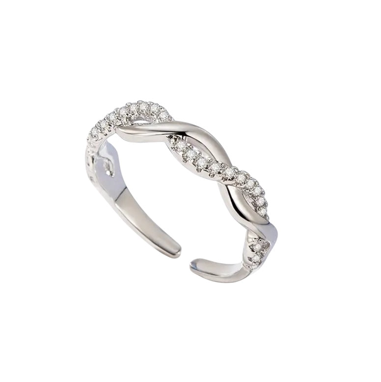 Luxury Rhinestone Adjustable Interlocking Promise Ring | Silver