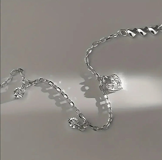 Cubic Zirconia Luxury Love Heart Bracelet | Silver