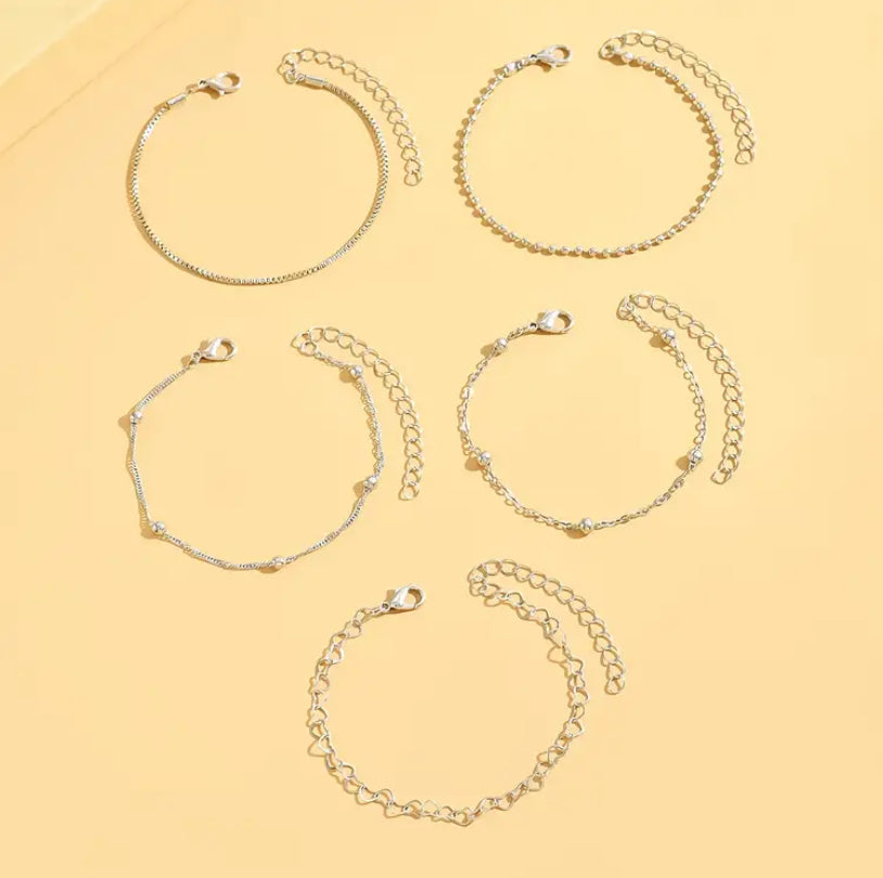 Women’s Stackable Love Heart Bracelet Set | Silver & Gold 5pcs