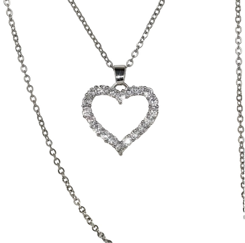 Cubic Zirconia Adjustable Open Heart Necklace | Silver