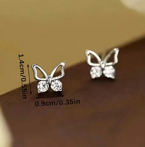 Women’s Silver Butterfly Stud Earrings With Crystals | Silver