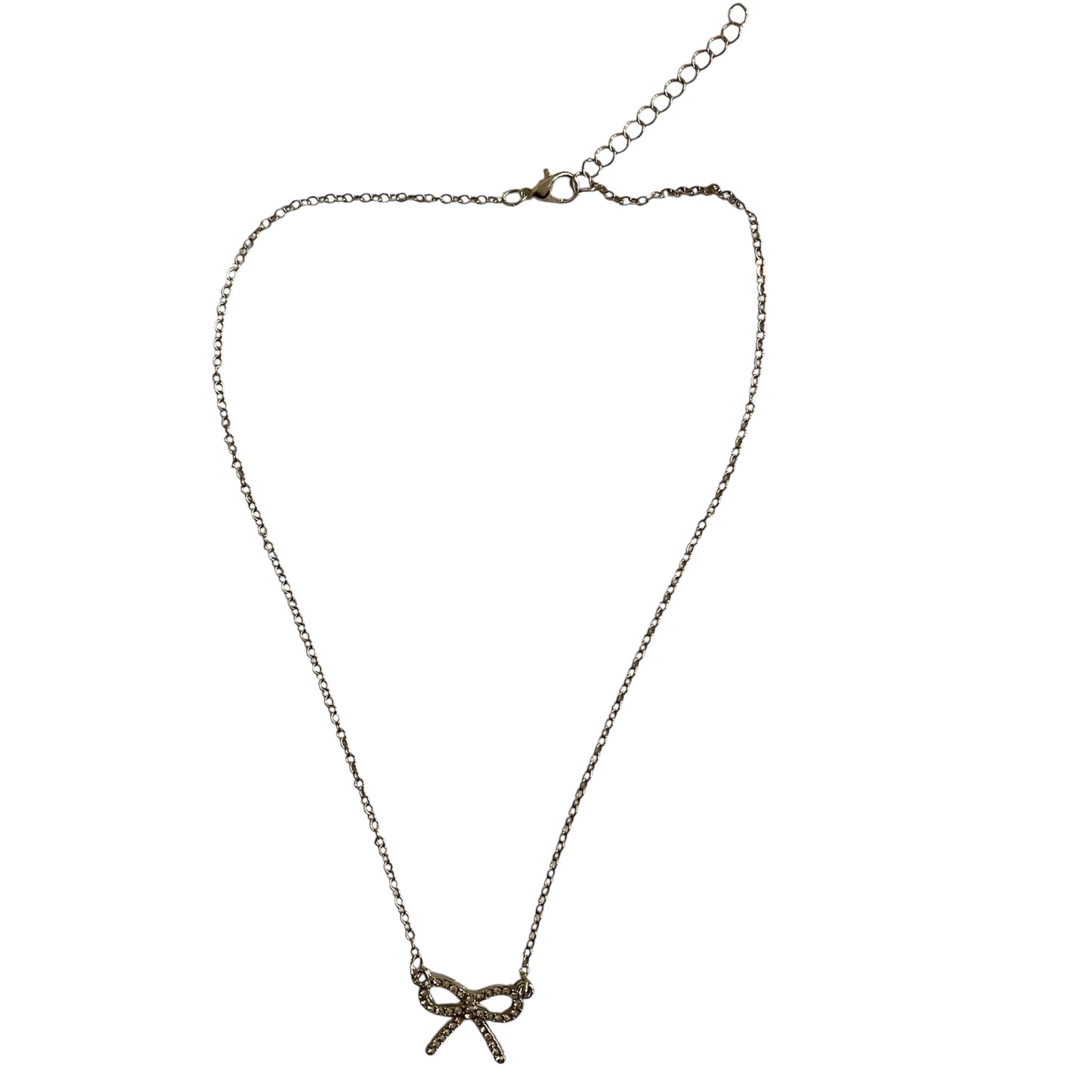 Luxury Rhinestone Bow Pendant Necklace | Silver & Gold