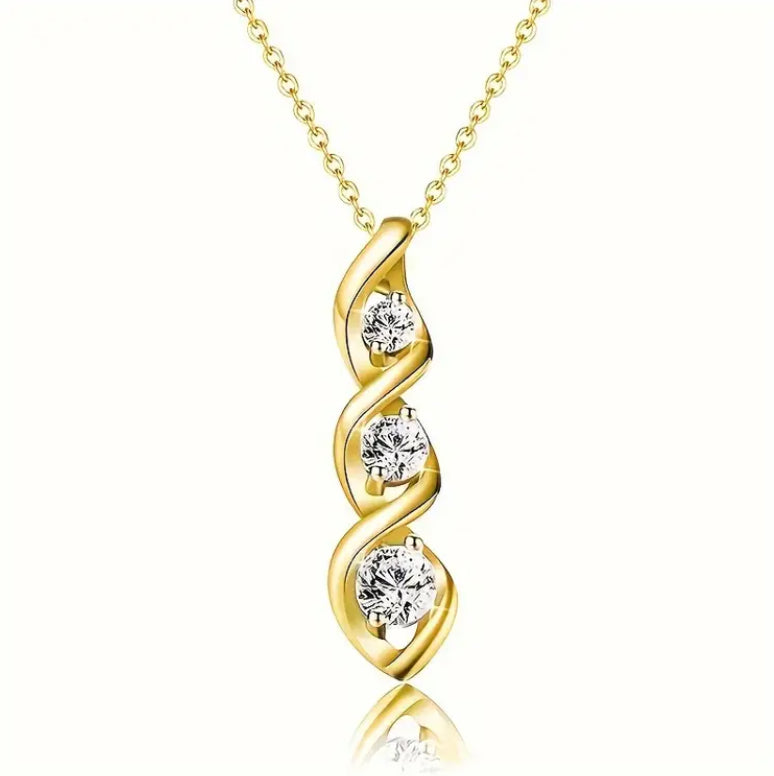 Cubic Zirconia Elegant Infinity Spiral Necklace | Silver & Gold