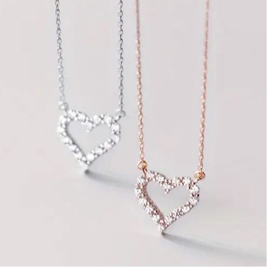 Cubic Zirconia Heart Shaped Adjustable Pendant Necklace | Rose Gold & Silver