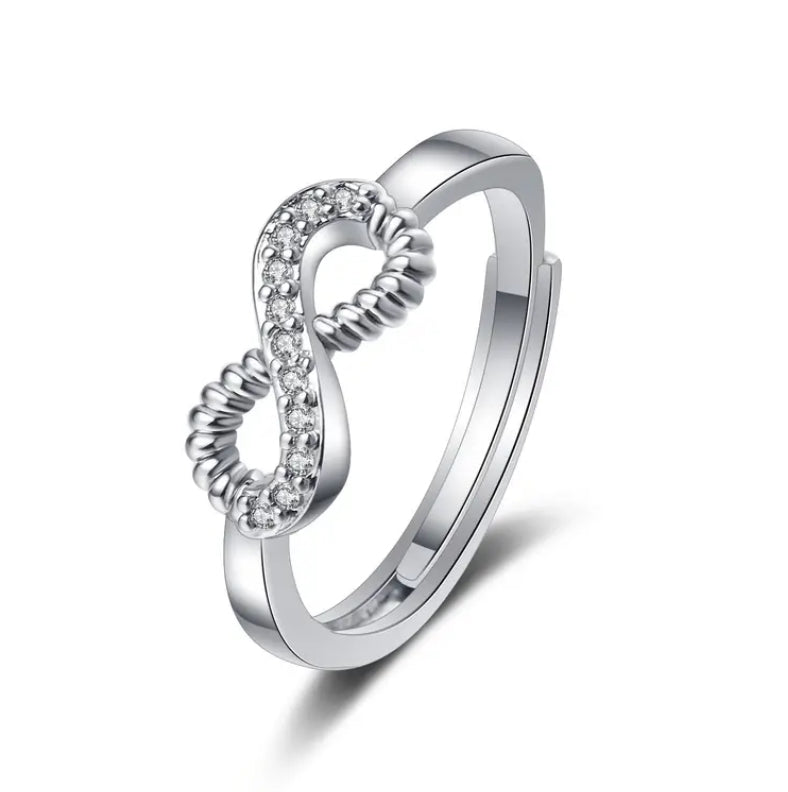 Cubic Zirconia Adjustable Infinity Sign Ring | Silver